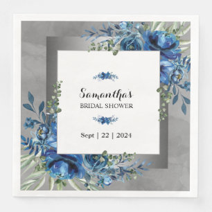 Bezauberndes Silver & Blue Floral Brautparty Serviette