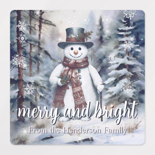 Bezauberndes Snowman Watercolor Winterwald Backen Etiketten (Design 1)
