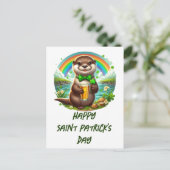 Bezauberndes St. Patricks Day Otter mit Bier Postkarte (Stehend Vorderseite)