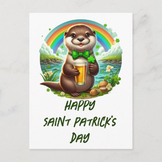 Bezauberndes St. Patricks Day Otter mit Bier Postkarte (Vorderseite)