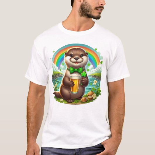 Bezauberndes St. Patricks Day Otter mit Bier T-Shirt (Vorderseite)