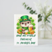 Bezauberndes St. Patricks Day Otter mit Bier und G Postkarte (Stehend Vorderseite)