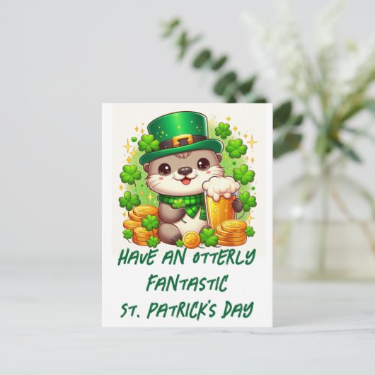 Bezauberndes St. Patricks Day Otter mit Bier und G Postkarte (Stehend Vorderseite)