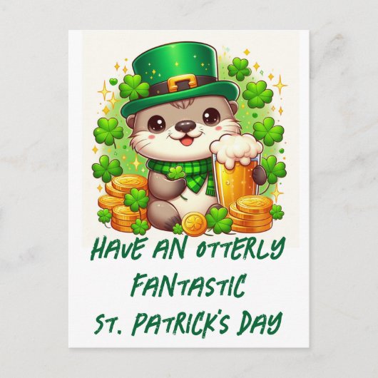 Bezauberndes St. Patricks Day Otter mit Bier und G Postkarte (Vorderseite)