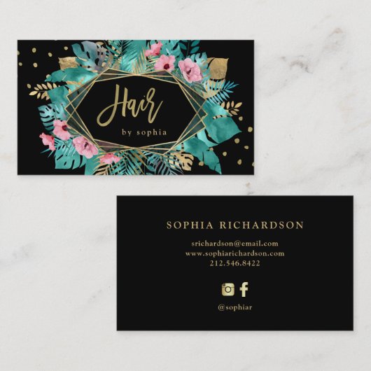 Bezauberndes tropisches GoldBlätter auf Haar des Visitenkarte (Vorne/Hinten)