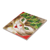 bezauberndes vintage Weihnachtskatzchen Fliese (Seite)