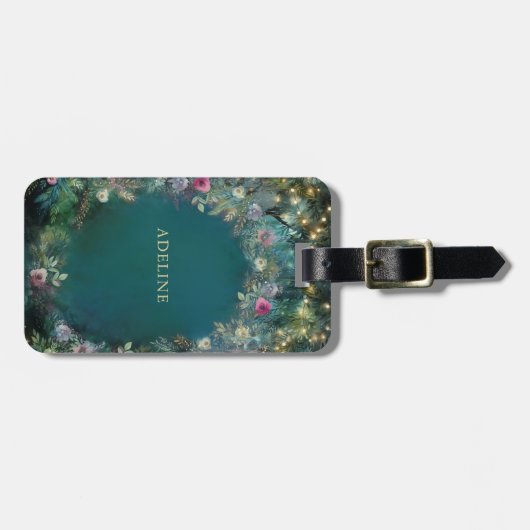 Bezauberndes Waldgebiet Rose Grüne Fairy Woodland Gepäckanhänger (Vorderseite horizontal)