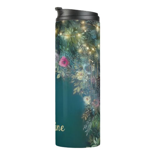 Bezauberndes Waldgebiet Rose Grüne Fairy Woodland Thermosbecher (Nach rechts gedreht)