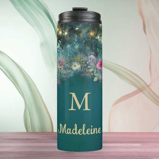 Bezauberndes Waldgebiet Rose Grüne Fairy Woodland Thermosbecher