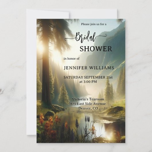 Bezauberndes Waldgebirge-Brautparty Einladung (Vorderseite)