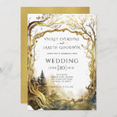 Bezauberndes Waldgoldportal zum Hochzeitsempfang Einladung (Vorne/Hinten)