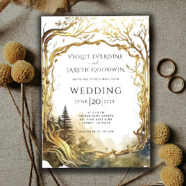 Bezauberndes Waldgoldportal zum Hochzeitsempfang Einladung