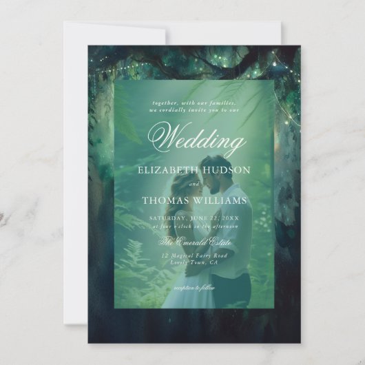 Bezauberndes Waldhügelfest-Foto Hochzeit Einladung (Vorderseite)