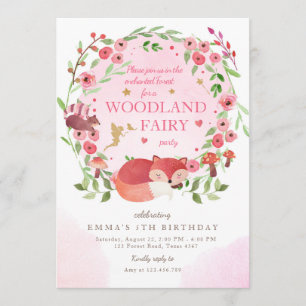 Bezauberndes Waldland Fairy Pink Girl Geburtstag Einladung