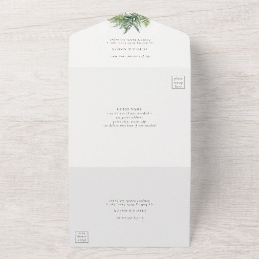 Bezauberndes Waldland Ferns Boho Arch Hochzeit All In One Einladung (Außenbereich)