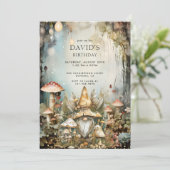 Bezauberndes Waldland Gnome Kind Geburtstag I Einladung (Stehend Vorderseite)