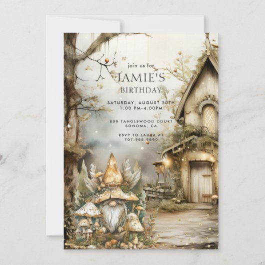 Bezauberndes Waldland Gnome Kind Geburtstag I Einladung (Vorderseite)