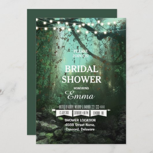 Bezauberndes Waldlicht Rustikales Brautparty Einladung (Vorne/Hinten)