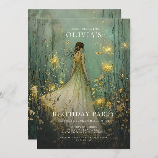 Bezauberndes Waldmädchen Fairytale Geburtstag Einladung (Vorne/Hinten)