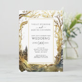 Bezauberndes Waldportal Hochzeitsgolden Einladung (Stehend Vorderseite)