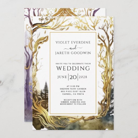 Bezauberndes Waldportal Hochzeitsgolden Einladung (Vorne/Hinten)
