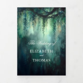 Bezauberndes waldromantisches Grün auf einer Hochz Dreifach Gefaltete Einladung (Cover)