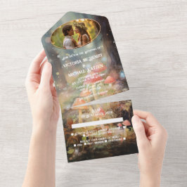 Bezauberndes Waldtoadstool Twinkle Lights Hochzeit All In One Einladung