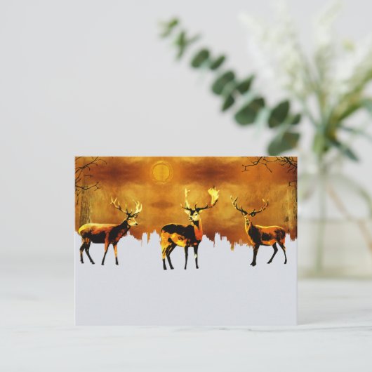 Bezauberndes Waldtrio: Orientale Hirschkunst Postkarte (Stehend Vorderseite)