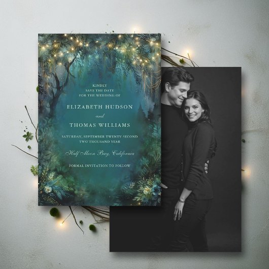 Bezauberndes Waldweide-Foto Hochzeit Save The Date