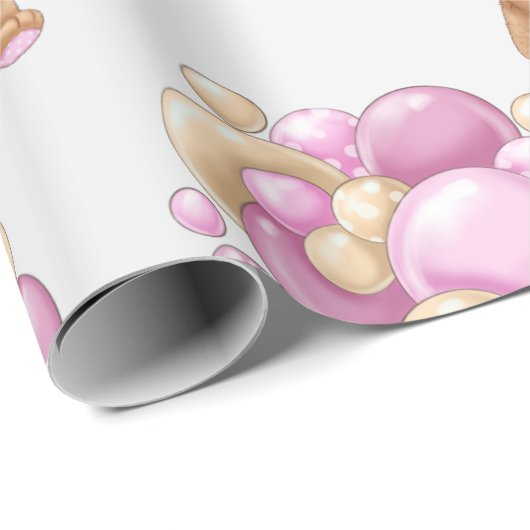 Bezauberndes Wasserfarben Pink Girl Teddy Bärenbal Geschenkpapier (Rolleneckpunkt)