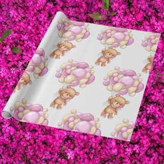 Bezauberndes Wasserfarben Pink Girl Teddy Bärenbal Geschenkpapier