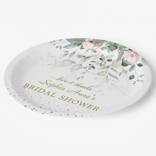 Bezauberndes Wasserfarben Rosa Brautparty Pappteller (Schrägansicht)