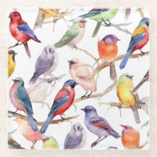 Bezauberndes Watercolor-Vintages Vogelmuster Glasuntersetzer