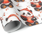 Bezauberndes Winterpanda-Muster mit gemütlicher Re Geschenkpapier (Rolleneckpunkt)