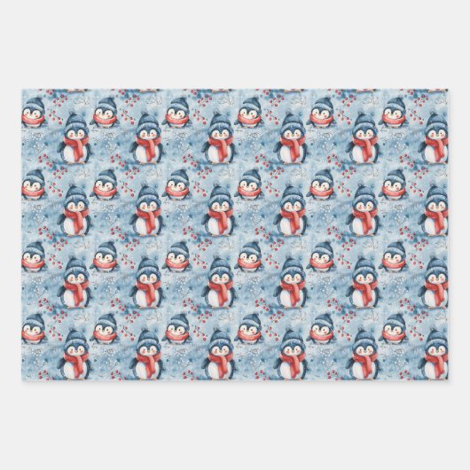 Bezauberndes Winterpinguin-Muster mit gemütlichen Geschenkpapier Set (Vorderseite 3)