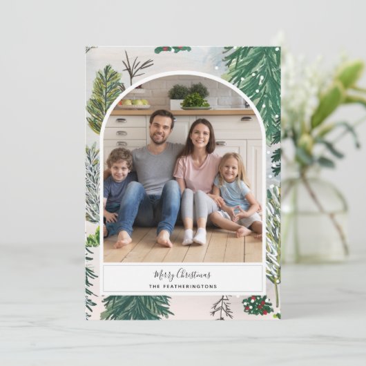 Bezauberndes Winterwald Weihnachts-Foto Postkarte (Stehend Vorderseite)