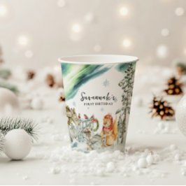 Bezauberndes Winterwald zum Geburtstag Pappbecher