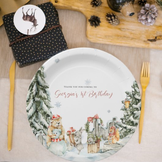 Bezauberndes Winterwald zum Geburtstag Pappteller