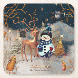 Bezauberndes Winterwunder Snowmand & Deer Rechteckiger Pappuntersetzer