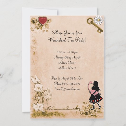 Bezauberndes Wunderland Tee Party Muttertag Einladung (Rückseite)