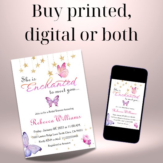 Bezaubert, Lila SchmetterlingsBrautparty zu treffe Einladung