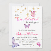 Bezaubert, Lila SchmetterlingsBrautparty zu treffe Einladung (Vorderseite)