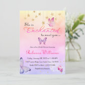 Bezaubert, rosa Schmetterling-Brautparty zu treffe Einladung (Stehend Vorderseite)