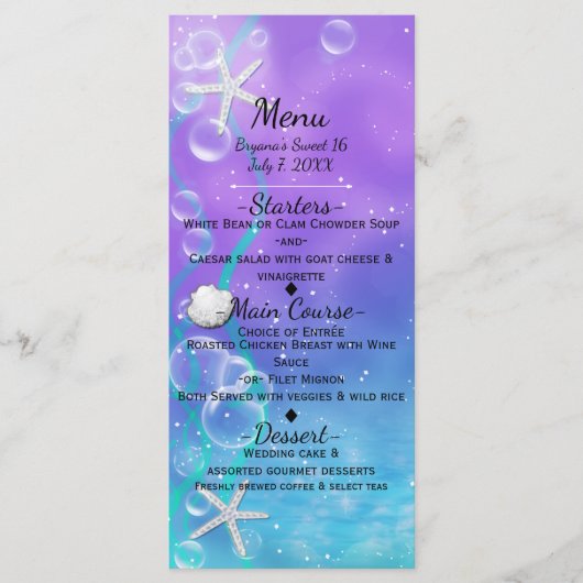 Bezaubert unter der Sea Beach Party Menu Card Menükarte (Vorderseite)