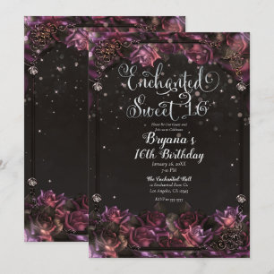 Bezauberte Berry Rose Dunkle Floral Sweet 16 Party Einladung