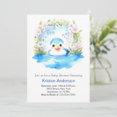 Bezauberte Blue Duckling Boy Babydusche Einladung (Stehend Vorderseite)