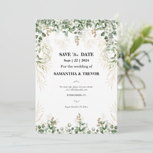 Bezauberte Evergreens: Save the Date Einladung (Stehend Vorderseite)