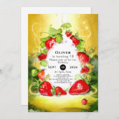 Bezauberte farbenfrohe, fröhliche Strawberry Gebur Einladung (Vorne/Hinten)