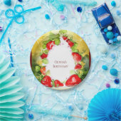 Bezauberte farbenfrohe, fröhliche Strawberry Gebur Pappteller (Party)