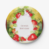Bezauberte farbenfrohe, fröhliche Strawberry Gebur Pappteller (Vorderseite)
